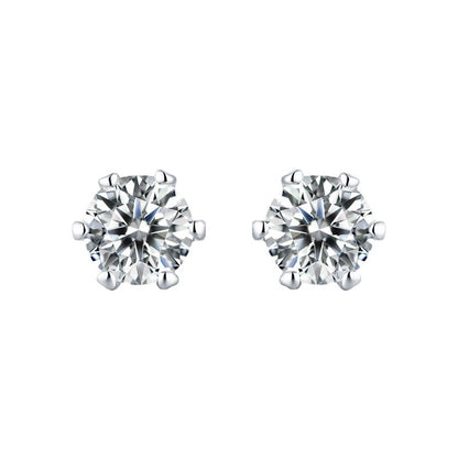 925 Silver Moissanite Stud Earrings, 0.5 Ct D Color, Six-Prong