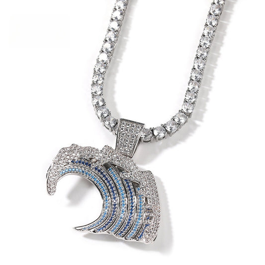 Iced Wave Pendant Necklace with Twisted Chain for Women – Hip Hop Statement Cubic Zirconia Chain in Gold or Silver