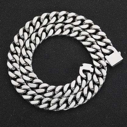 5-15 mm Double-Woven Polished Cuban Stainless steel Necklace - CHA053