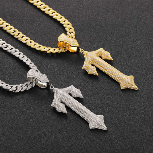 Hip Hop Vintage Cross Copper Pendant Necklace for Men and Women