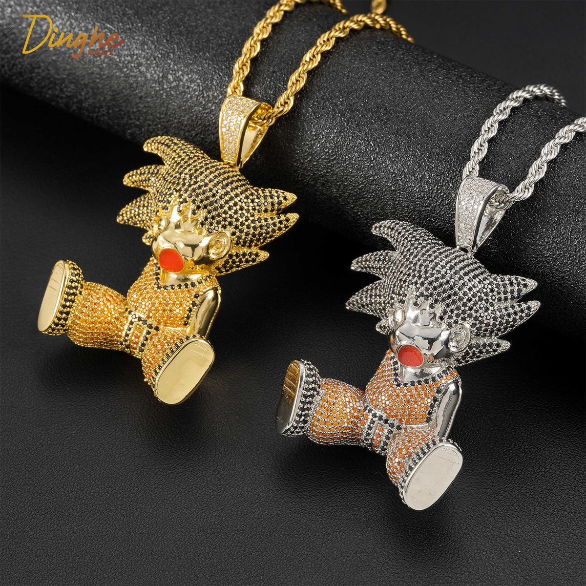 Cartoon Character Rhinestone Pendant Necklace, 3MM Twisted Rope Chain, Hip Hop Streetwear product image