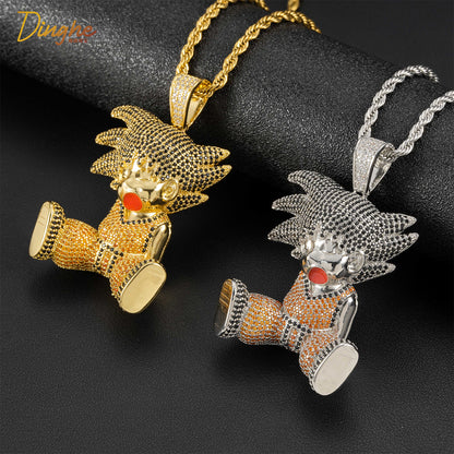 Cartoon Character Rhinestone Pendant Necklace, 3MM Twisted Rope Chain, Hip Hop Streetwear