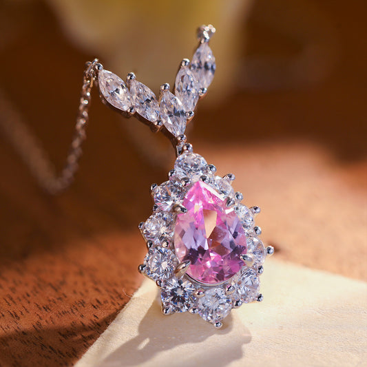 Pink Pear-Cut Pendant Necklace for Women, Leaf-Inspired Collar Chain, Elegant Gift Jewelry product image