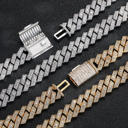 15mm Cuban Link Chain Bracelet and Necklace, Iced Out Geometric Hip Hop Jewelry, Unisex Streetwear Accessory