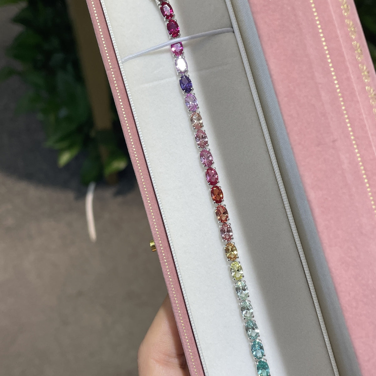 S925 Sterling Silver Rainbow Oval Gemstone Tennis Bracelet product image