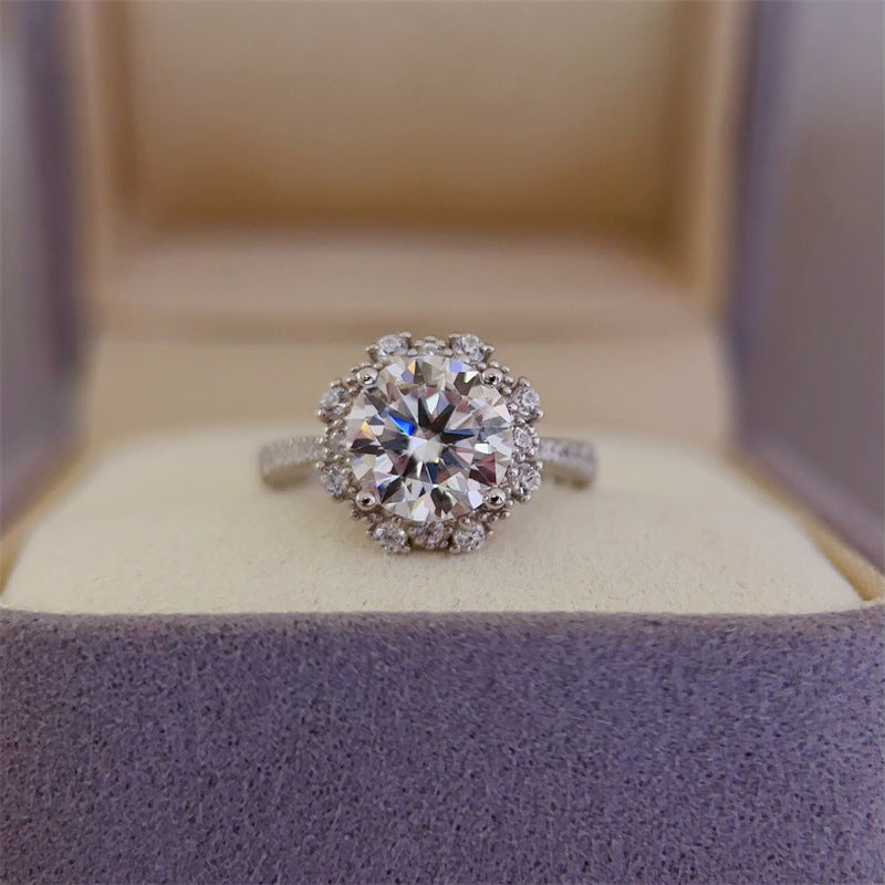 VVS Moissanite Halo Ring for Women, Floral Starburst Engagement Ring, D Color 1 Carat or 2 Carat Promise Ring product image
