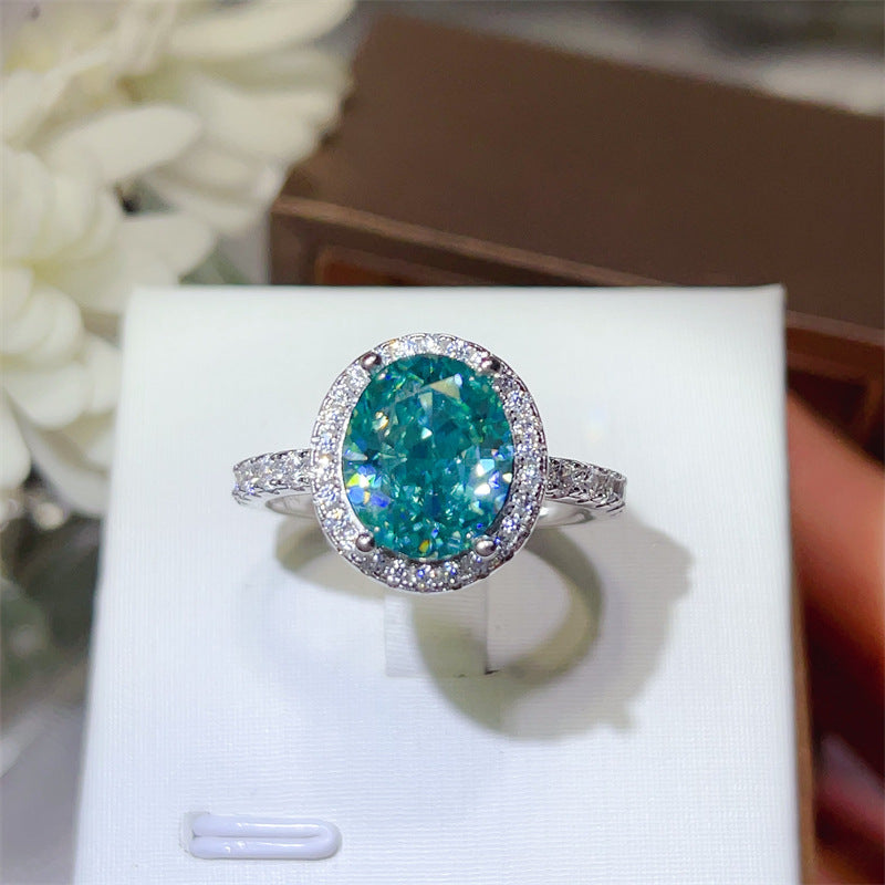 5 Carat Oval Mint Green Moissanite Halo Ring for Women product image