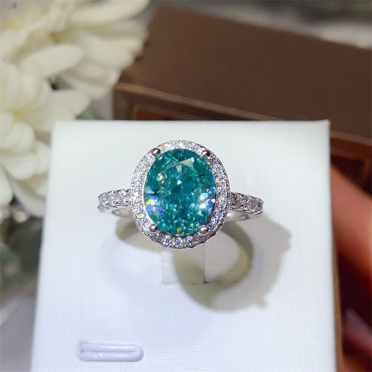 5 Carat Oval Mint Green Moissanite Halo Ring for Women