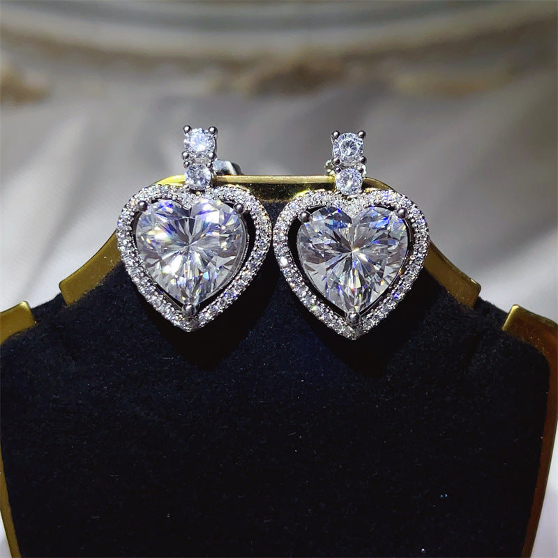 Heart Moissanite Halo Stud Earrings - 10 Carat D Color Heart Earrings for Wedding, Evening & Gift Giving product image