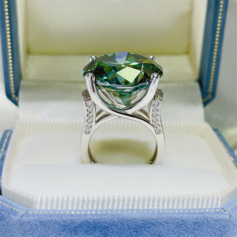 Green Moissanite Ring for Women, Geometric U-Shape Solitaire Engagement Ring product image