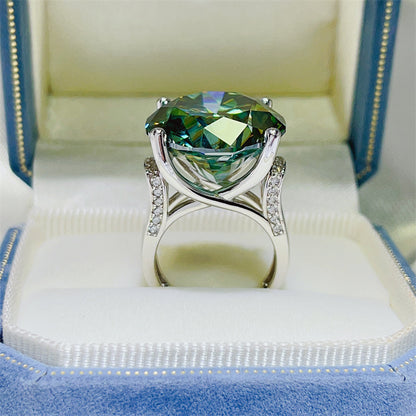 Green Moissanite Ring for Women, Geometric U-Shape Solitaire Engagement Ring