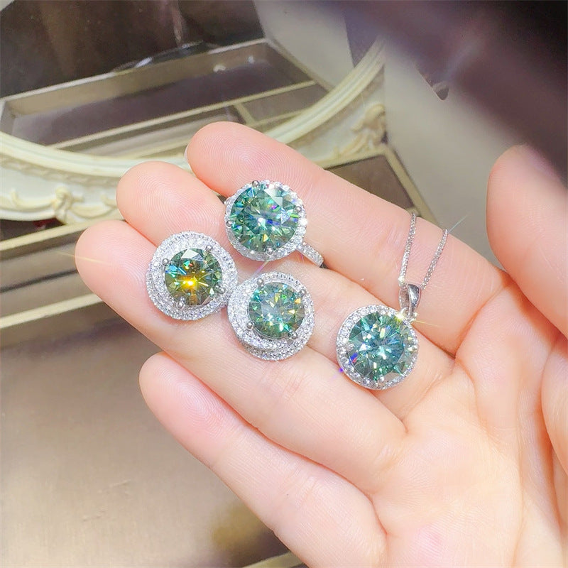 Green Moissanite Halo Pendant Necklace for Women, Round Pavé Style Gift Jewelry product image