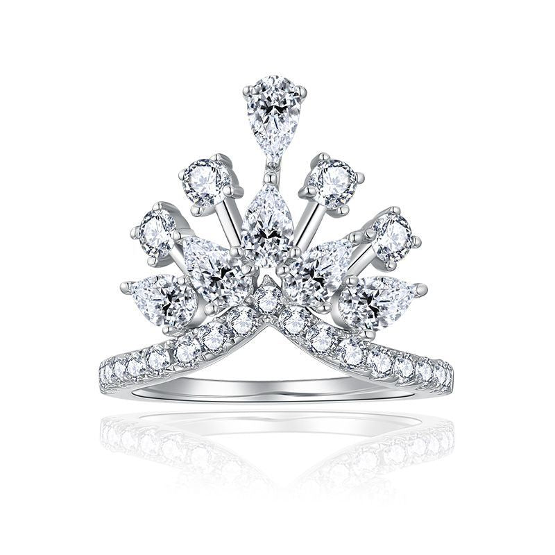 Moissanite Crown Halo Ring, S925 Silver 18K Gold Plated Tiara Stackable Ring for Women product image