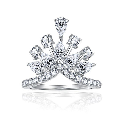 Moissanite Crown Halo Ring, S925 Silver 18K Gold Plated Tiara Stackable Ring for Women