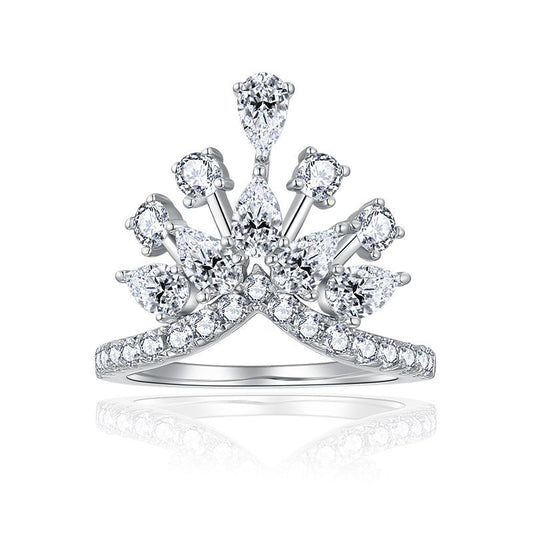 Moissanite Crown Halo Ring, S925 Silver 18K Gold Plated Tiara Stackable Ring for Women product image