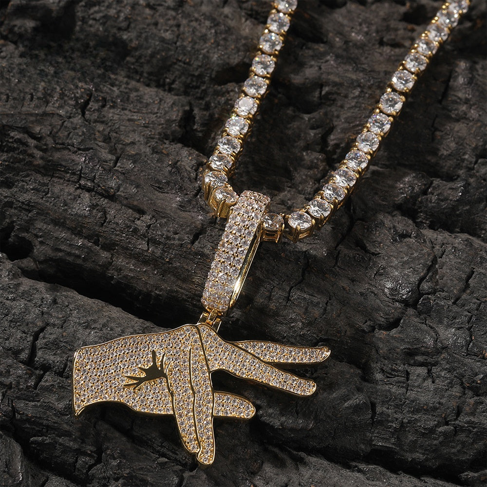 Men’s Iced Out Hand Gesture Pendant Necklace with Cubic Zirconia Twisted Chain product image