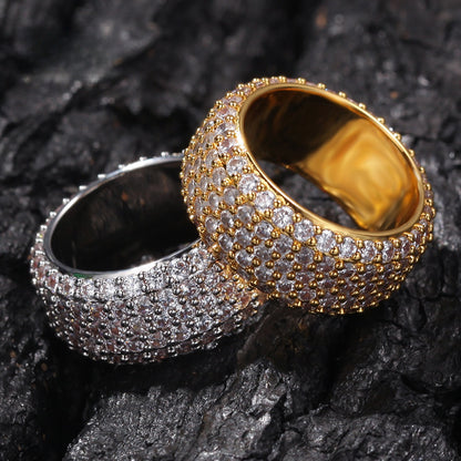 Unisex Round Cubic Zirconia Statement Ring in Gold or Silver Tone – Hip Hop Style Band, Sizes 6-10