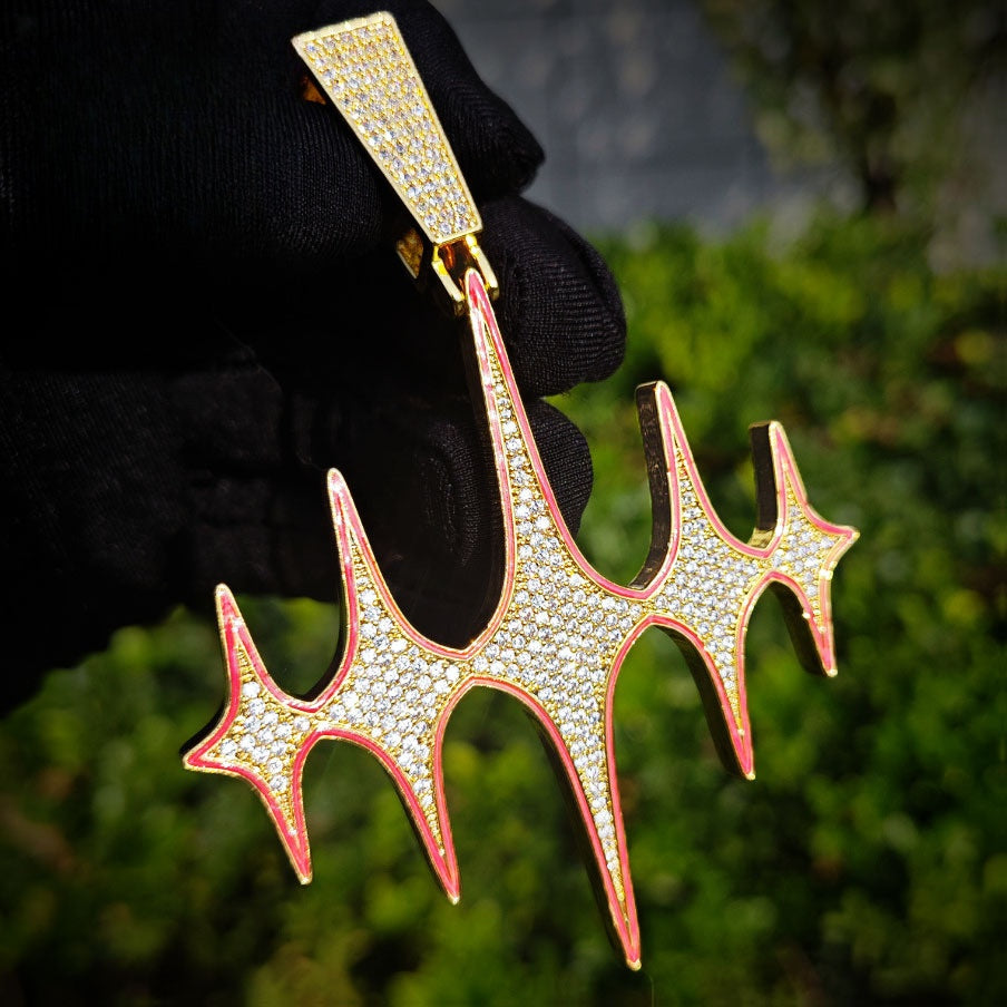Iced Out Starburst Pendant Necklace for Men
