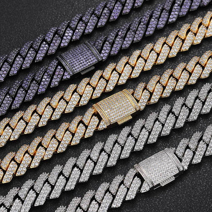 15 mm Colored CZ Cuban Hip Hop Necklace or Bracelet with Copper Base - CHA083