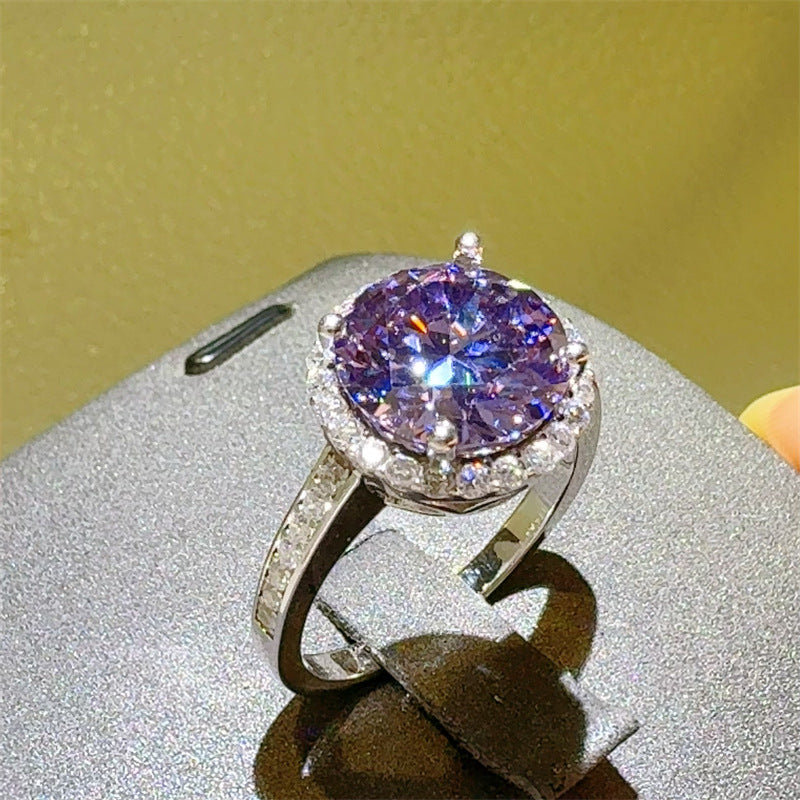 Purple Moissanite Halo Ring for Women, Round Cut Engagement Ring, 1 to 5 Carat Statement Ring product image