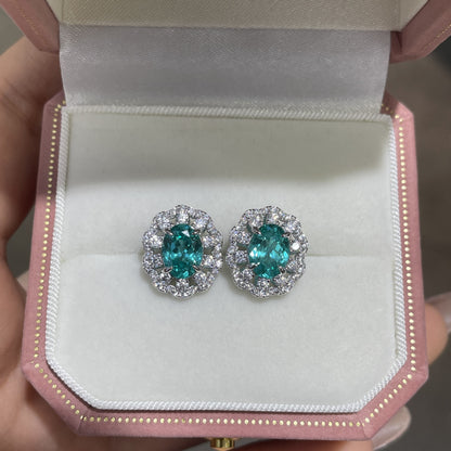 S925 Sterling Silver Flower Stud Earrings, Green Gemstone Floral Earrings