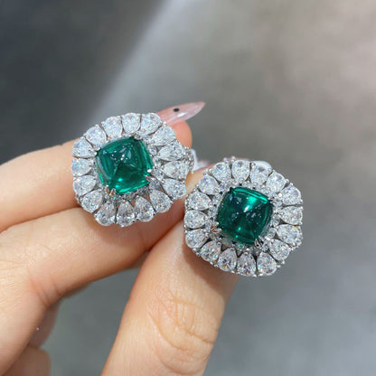 Green Cushion Halo Ring for Women, S925 Silver, 18K Gold Plated