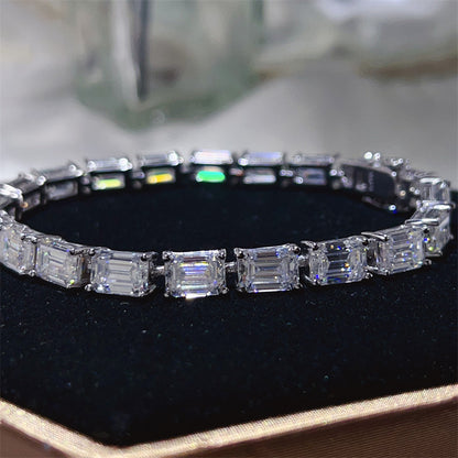 Emerald Cut Moissanite Tennis Bracelet for Women, Full Stone Link Bracelet 17cm 18cm 19cm 20cm