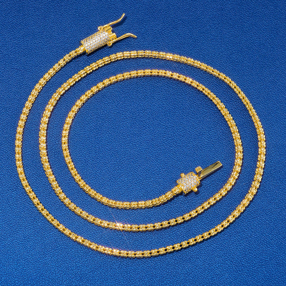 2.5 mm Round CZ Link with Dragon Clasp Hip Hop Necklace with Copper Base - CHA459 product image