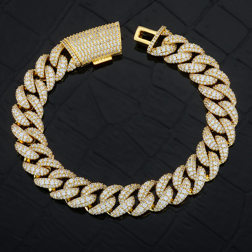 12 mm Triple-Row Iced Cuban Hip Hop Bracelet with Cubic Zirconia on a Copper Base - CHA433 product image
