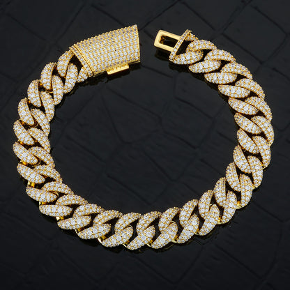 12 mm Triple-Row Iced Cuban Hip Hop Bracelet with Cubic Zirconia on a Copper Base - CHA433