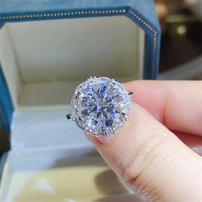 5 Carat Moissanite Floral Halo Ring for Women, Round Statement Engagement Ring