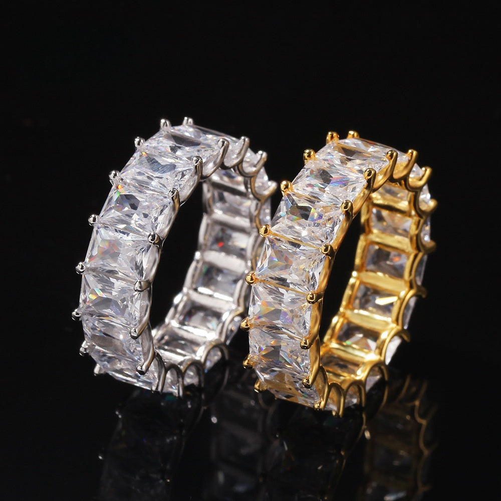 Unisex Iced Out Cubic Zirconia Eternity Ring - Gold or Silver Tone Hip Hop Statement Band