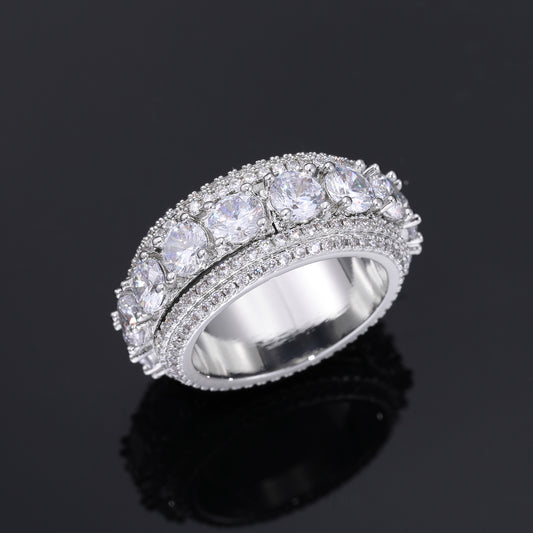 Iced Out Rotating Geometric CZ Ring for Men and Women – Round Cut Multi Row Statement Band product image
