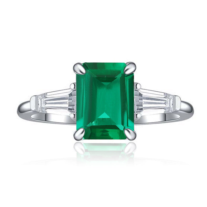 Emerald Green Three-Stone Ring with Baguette Accents product image