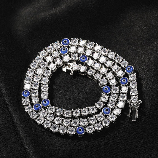Unisex Evil Eye Cubic Zirconia Tennis Chain Necklace in Gold or Silver Tone