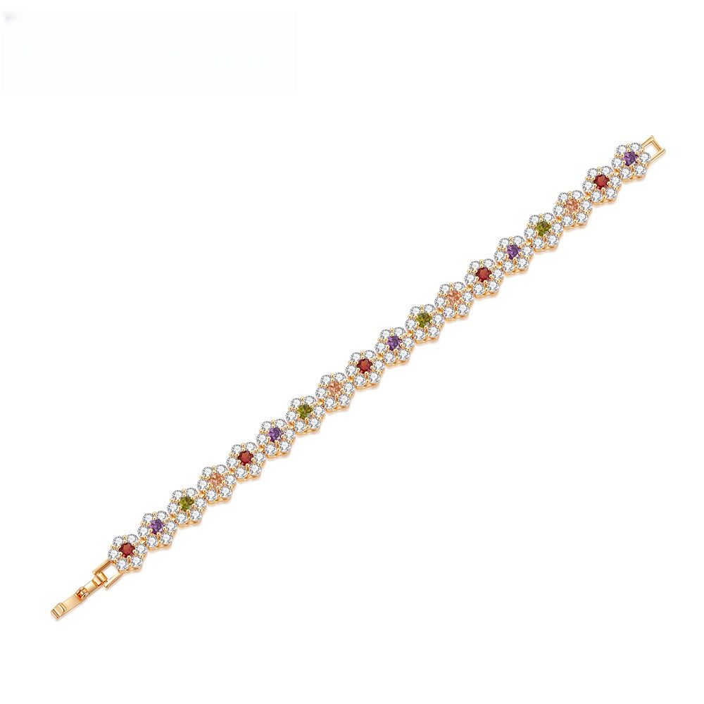 Elegant Floral Tennis Bracelet for Women with Rainbow Crystal Charm
