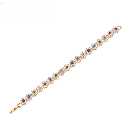 Elegant Floral Tennis Bracelet for Women with Rainbow Crystal Charm
