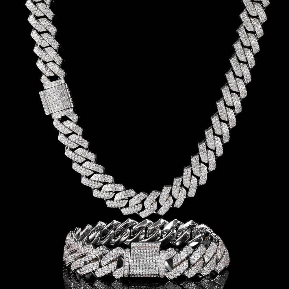 Iced Out Cuban Link Chain Necklace or Bracelet with Cubic Zirconia, Unisex Hip Hop Statement Jewelry product image