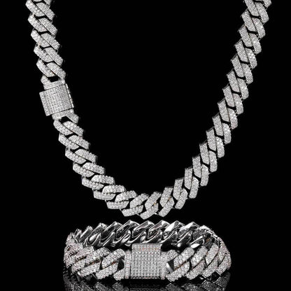 Iced Out Cuban Link Chain Necklace or Bracelet with Cubic Zirconia, Unisex Hip Hop Statement Jewelry