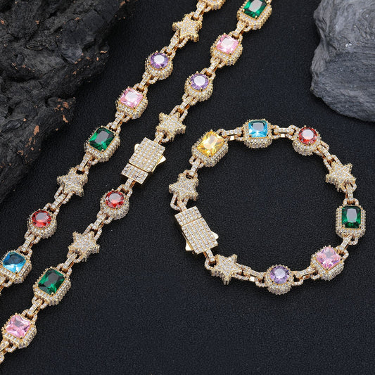 Colorful Geometric Star Chain Bracelet Necklace, 10mm Link Jewelry