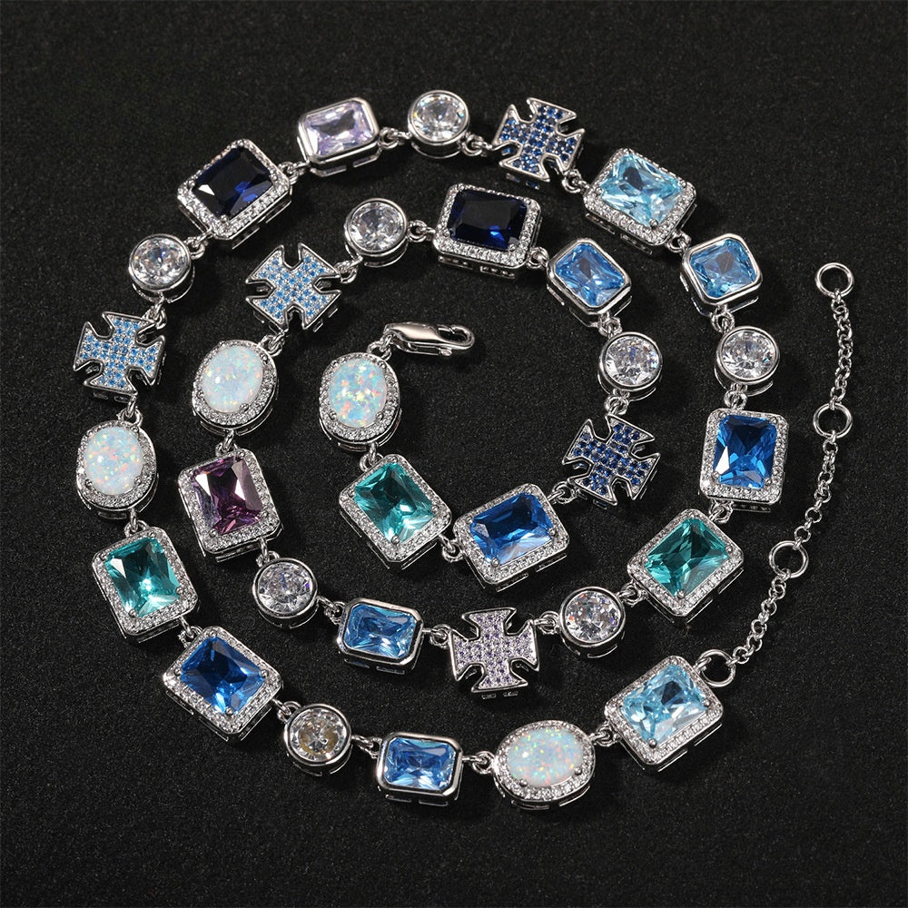 Unisex Geometric Crystal Chain Necklace & Bracelet Set in Gold or Silver Tone product image