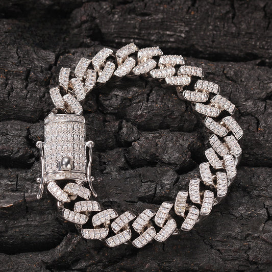 Men’s Iced Out Cuban Link Bracelet with Cubic Zirconia, Gold Plated or Silver Plated Hip Hop Statement Chain Bracelet