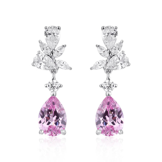 Pink Teardrop Drop Earrings for Women, Floral Crystal Stud Dangle Earrings product image