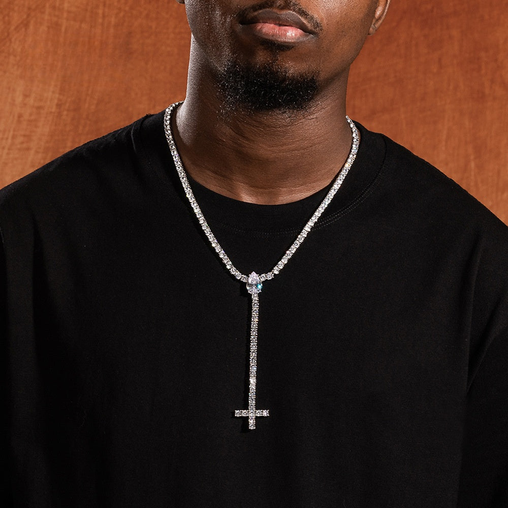 Iced Out Cross Pendant Necklace for Men and Women, Cubic Zirconia Chain Necklace in Gold or Silver Tone, 20 Inch Statement Hip Hop Jewelry