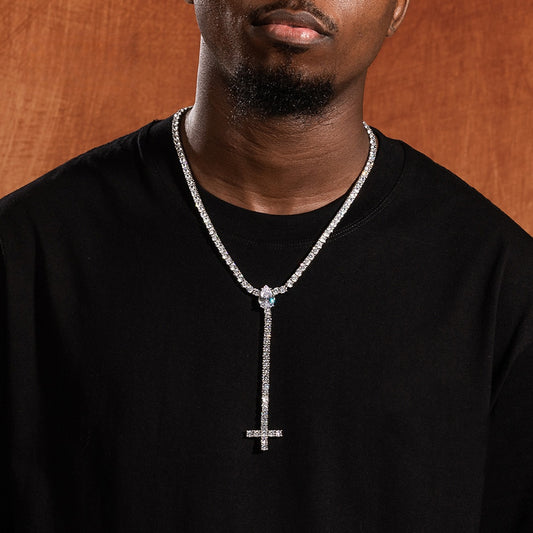 Iced Out Cross Pendant Necklace for Men and Women, Cubic Zirconia Chain Necklace in Gold or Silver Tone, 20 Inch Statement Hip Hop Jewelry