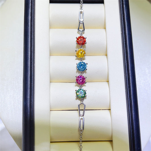 Colorful Moissanite Tennis Bracelet for Women, Sweet Snowflake-Inspired Link Bracelet