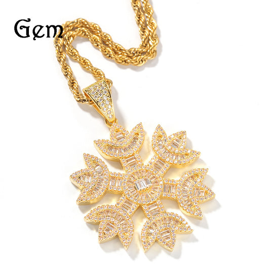 Unisex Snowflake Pendant Necklace with Cubic Zirconia Iced Twist Chain in Gold, Silver & Rose Gold