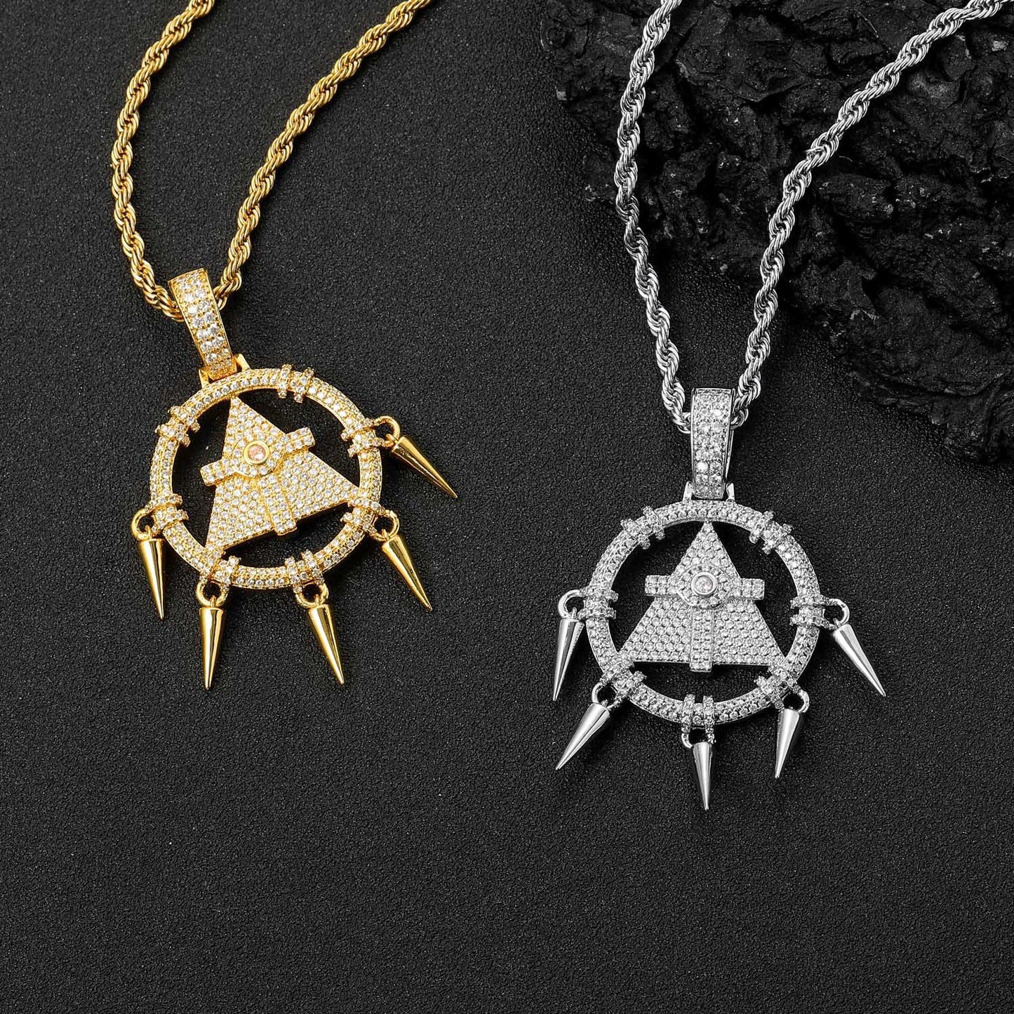 Hip Hop Vintage Geometric Copper Pendant Necklace for Men and Women