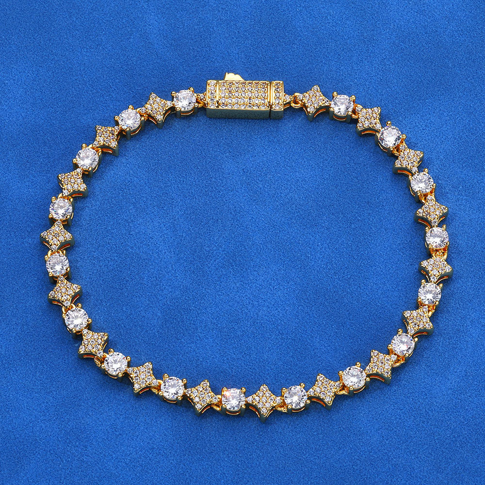 6 mm Diamond and Round CZ Link Copper Bracelet - CHA304 product image