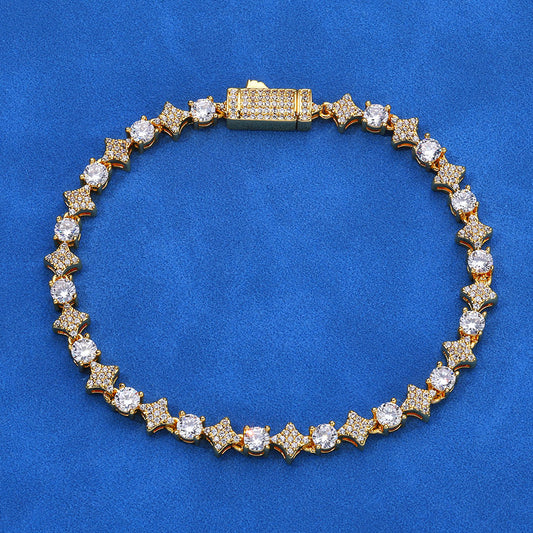 6 mm Diamond and Round CZ Link Copper Bracelet - CHA304 product image
